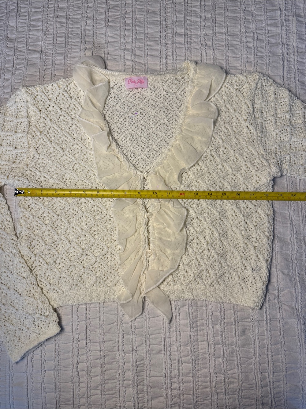 Pink Lily Ruffle-Front Knit Cardigan - L - Picture 8 of 8